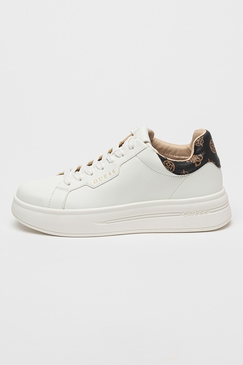 GUESS, Pantofi sport din piele si piele ecologica, Maro/Alb optic