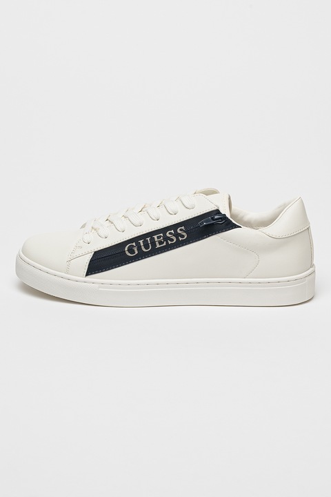 GUESS, Műbőr sneaker logóval és cipzáros részlettel, Krémszín