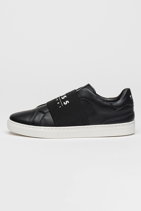 GUESS, Pantofi sport cu garnituri din material textil si logo, Alb/Negru