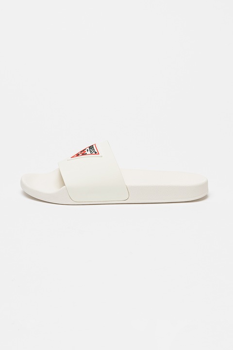 GUESS, Papuci cu logo contrastant, Alb, 40