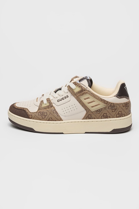 GUESS, Logómintás műbőr sneaker nyersbőr betétekkel, Fehér/Barna