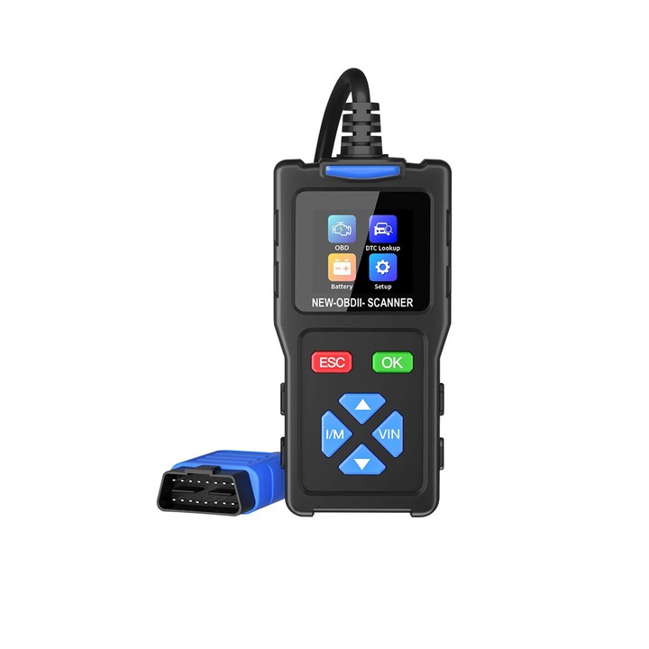 Tester Diagnoza Auto, Ocean Sound®, OBD2, diagnosticare defectiuni ale motorului, Citire/ Stergere coduri de eroare, Ecran LCD, ABS/ESP/SRS, Universal, Negru
