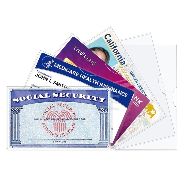 Set de 6 carcase transparente impermeabile si antipraf pentru carduri bancare, carti de credit, acte de identitate si permise de conducere - 9,7x5,9 cm