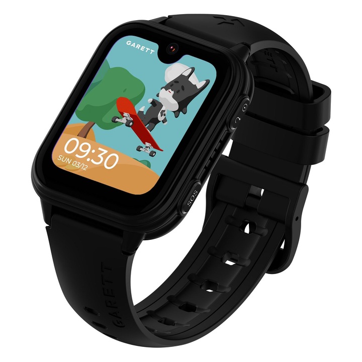 Ceas inteligent Garett Kids Vibe 4G, negru, display AMOLED, GPS, 680 mAh
