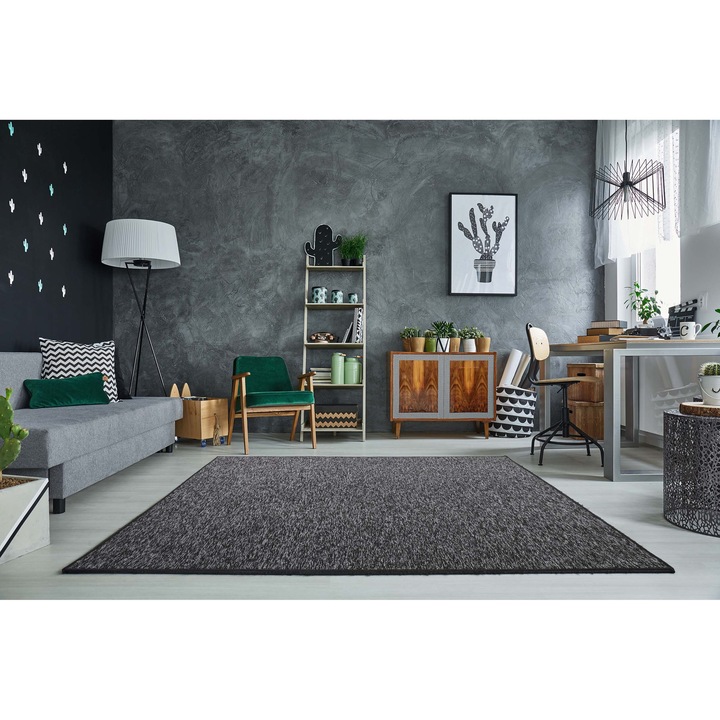 Covor, elSimone, 160 x 40 cm, Alb Negru, Structura Buclata Rezistenta, Baza Antiderapanta Sigura, Protejeaza Pardoseala, Ideal Pentru Hol Sau Bucatarie, Lavabil