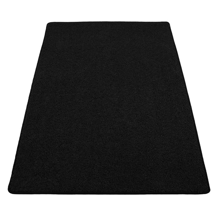 Килим, elSimone, Шаги, Полипропилен, Правоъгълен, Звукопоглъщащ, Структура на усукани нишки, Лесен за почистване, 300 x 200, Черен