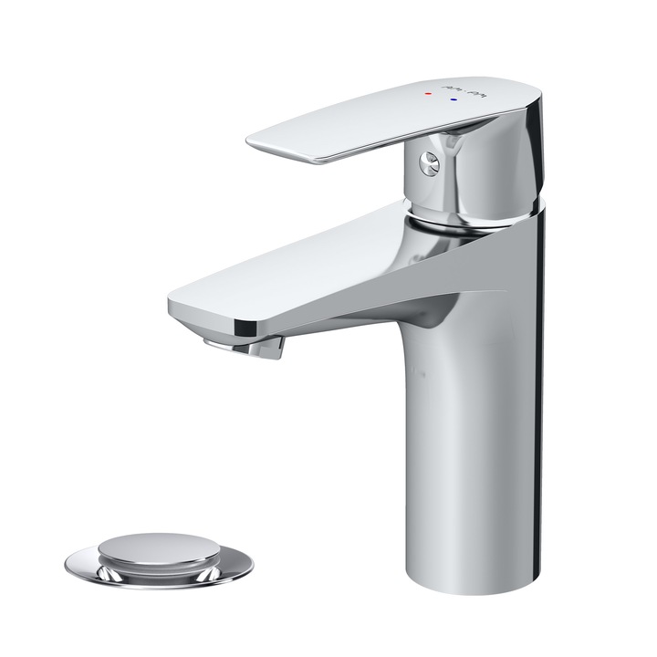 Baterie lavoar cu set de scurgere cu click, monocomanda, cartusul ceramic, aeratorul Neoperl, Crom, Gem FGA82100 AM.PM