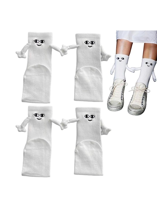 Perechi de sosete cu ventuza magnetica, Alb, Bumbac, One Size INTL