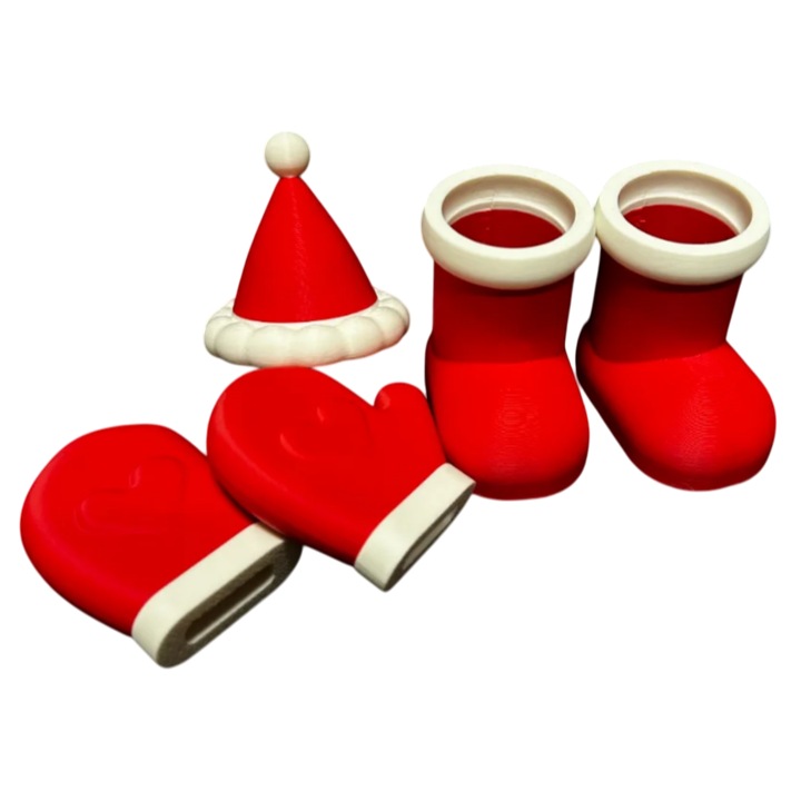 Set manusi, bocanci si fesul lui Mos Craciun, rosu, PLA