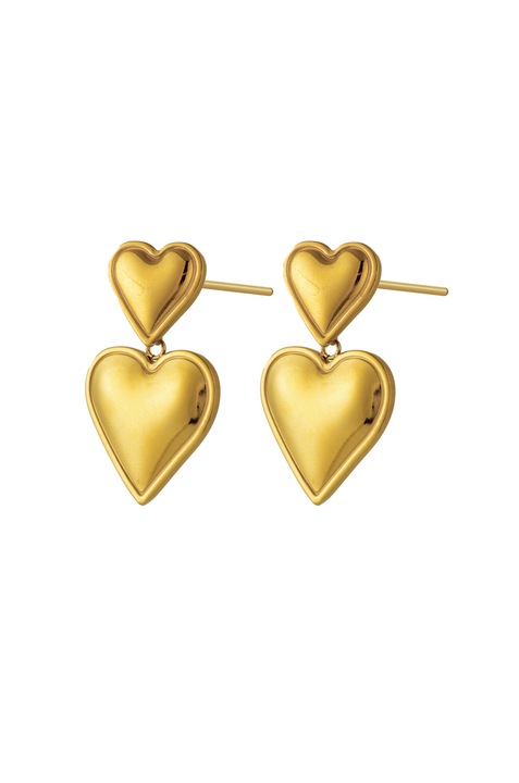 Cercei de lux frantuzesc in forma de inima, marca ESQIUSSE, lucrati manual din otel titan, placare cu aur 18K, lungime totala 36mm, latime 20mm, aurii