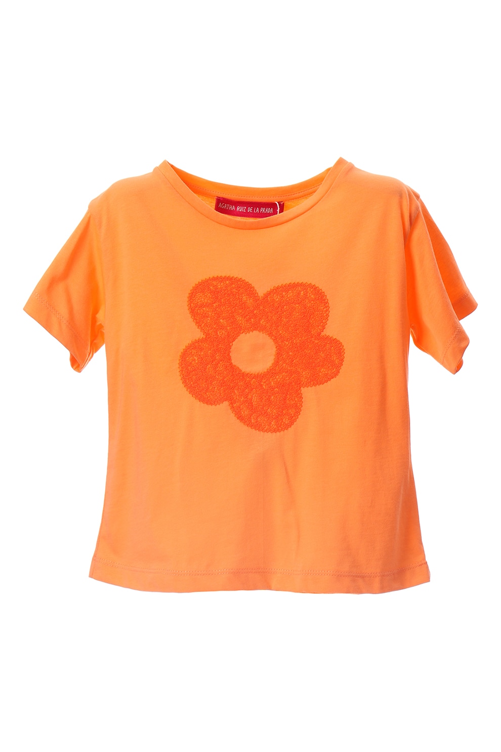 Agatha Ruiz de la Prada, Tricou de bumbac cu broderie florala, Portocaliu, 164 CM