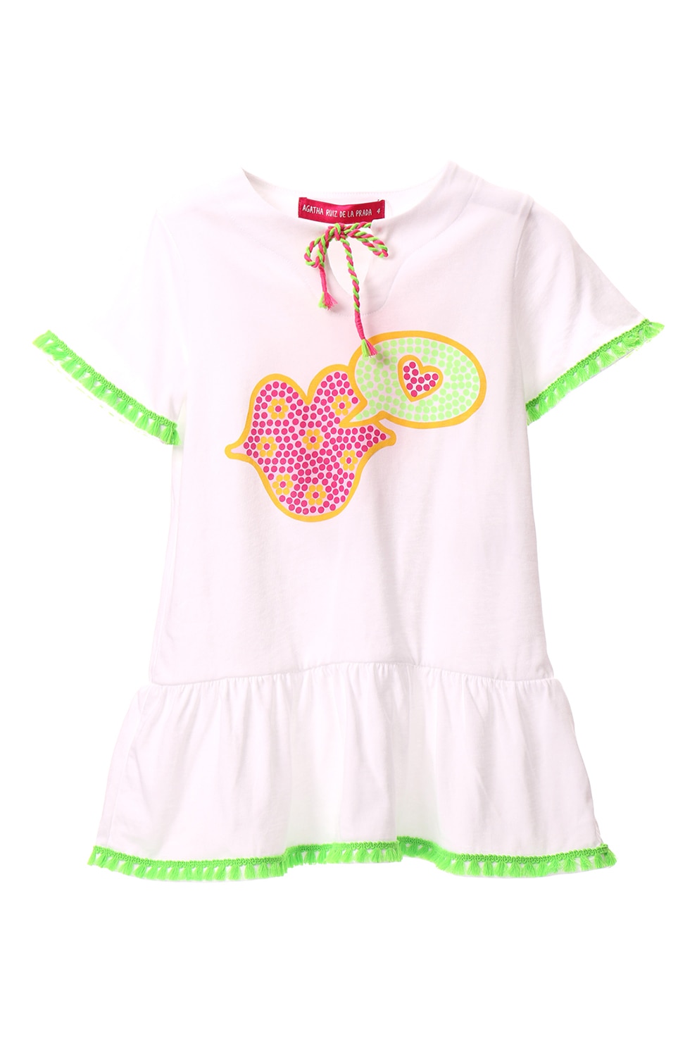 Agatha Ruiz de la Prada, Rochie de bumabc cu terminatie cu volane, Alb, Verde electric, 104 CM