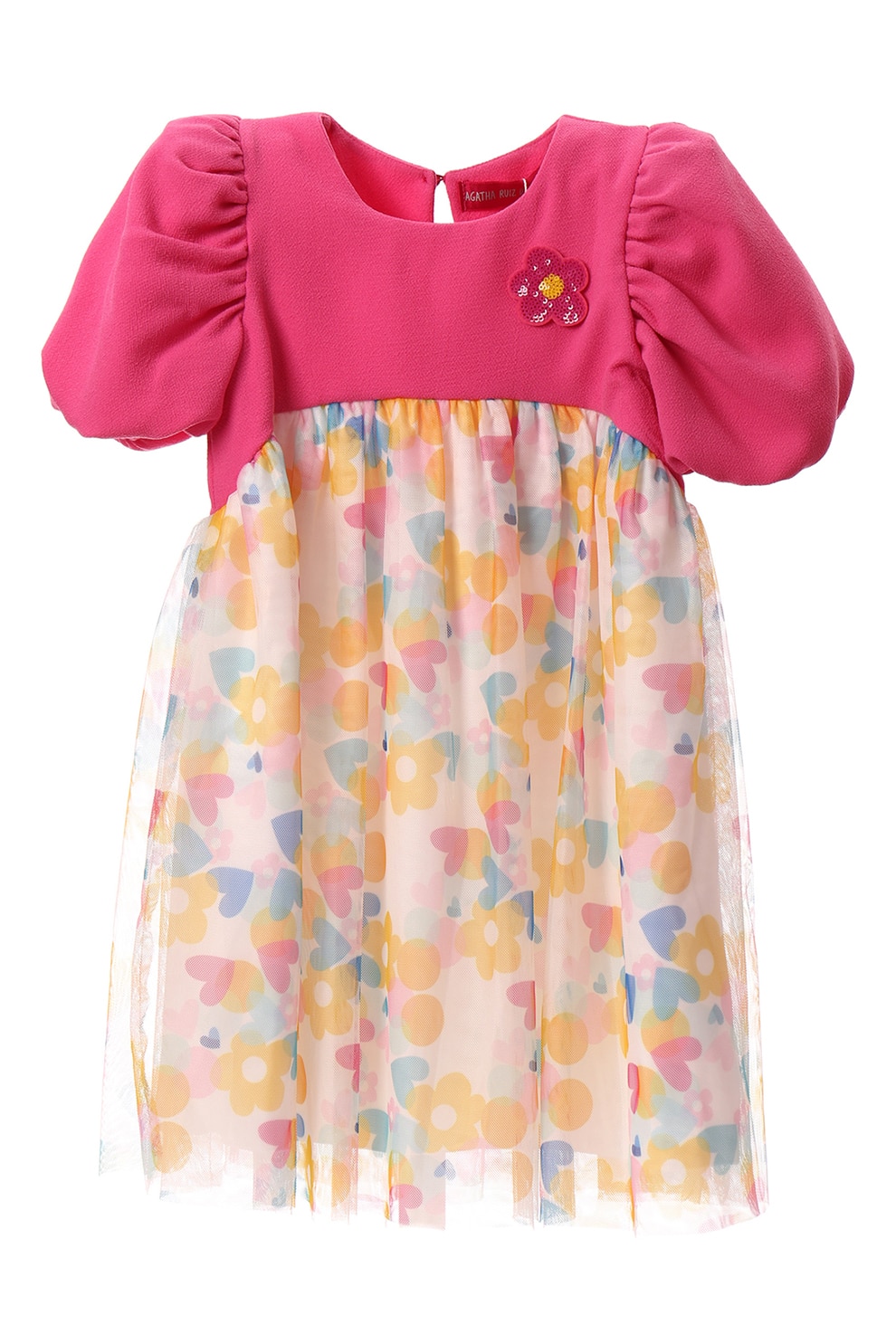 Agatha Ruiz de la Prada, Rochie combi cu maneci bufante, Fucsia, Galben mustar, 116 CM