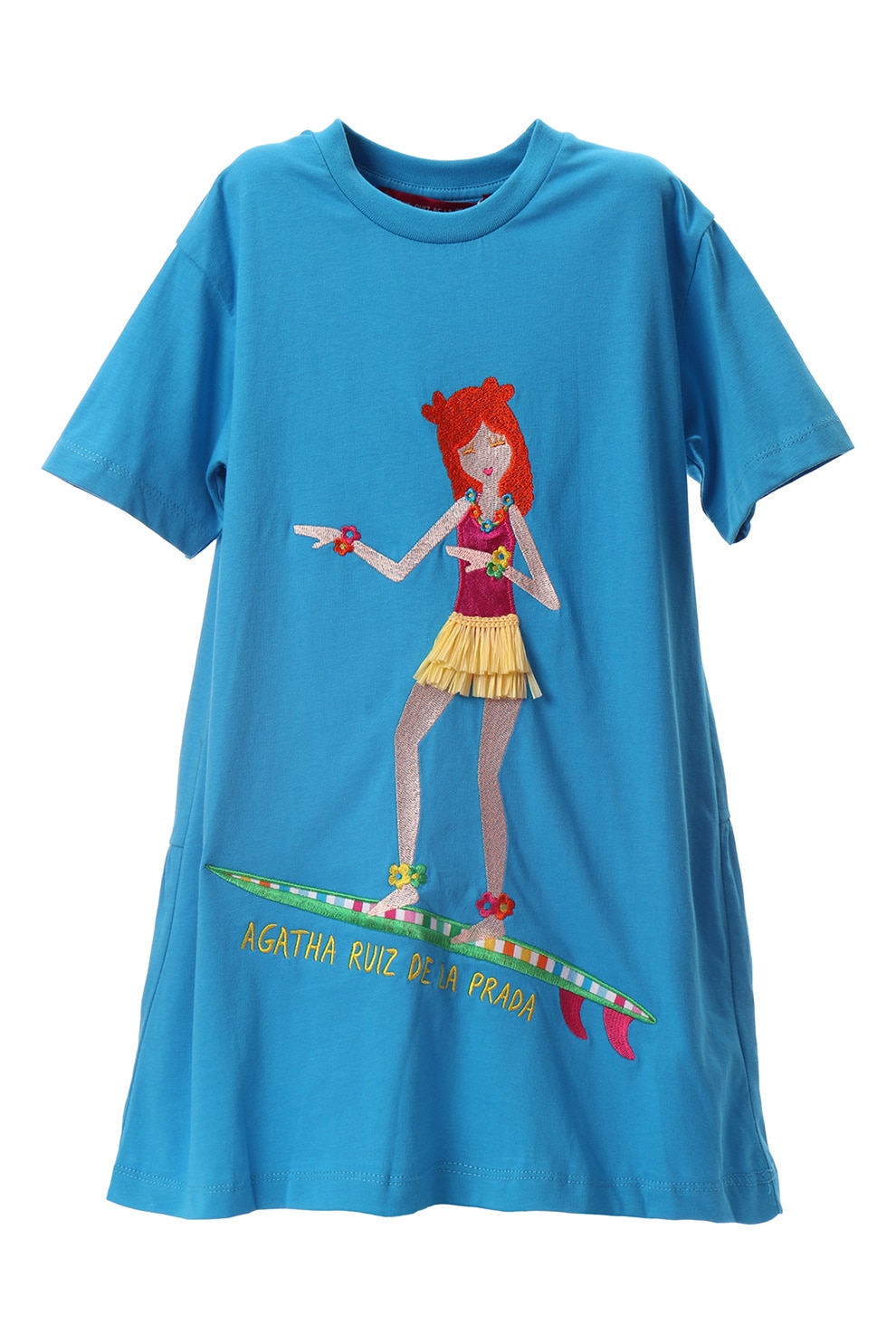 Agatha Ruiz de la Prada, Rochie brodata de bumbac, Turcoaz, 104 CM