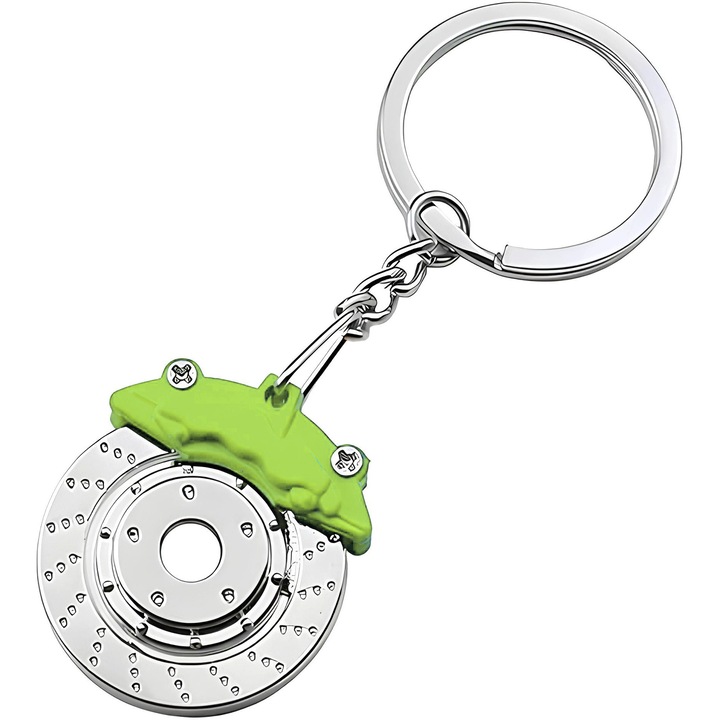 Breloc Disc Frana, Chei Auto / Moto / Casa / Garaj, Piese in miscare, Metalic, Verde deschis