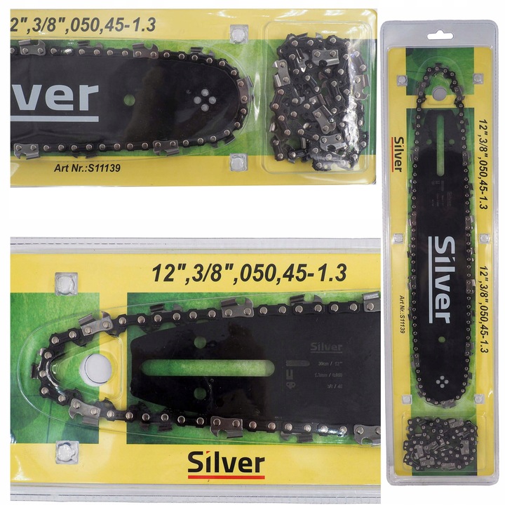 Ghidaj fierastrau cu lant, SilverTools 12", 3/8", set cu 2 lanturi