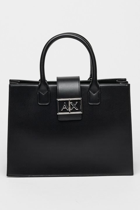 ARMANI EXCHANGE, Geanta de piele ecologica in forma de trapez cu maner, Negru