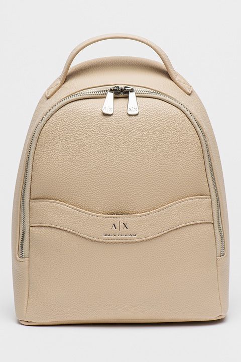 ARMANI EXCHANGE, Rucsac de piele ecologica cu logo Wave, Bej deschis