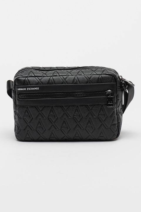 ARMANI EXCHANGE, Чанта от еко кожа с лого, Черен