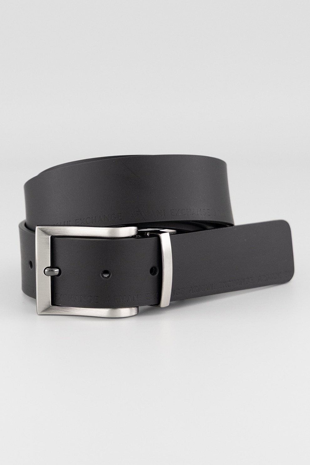 ARMANI EXCHANGE, Curea din piele cu logo, Maro inchis