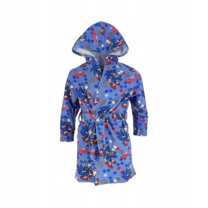 Халат за деца Sonic, качулка и странични джобове, многоцветен, 5-6 години