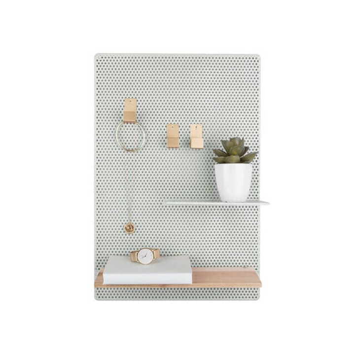 PERKY MESH lyukacsos falitábla, polcok + kampók, 52 x 35 cm - menta