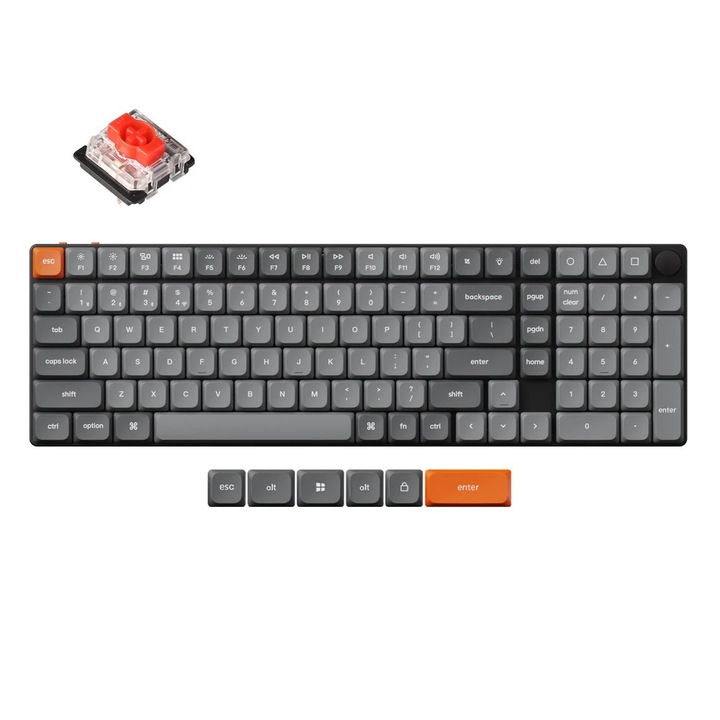 Keychron K17 Max QMK vezeték nélküli mechanikus billentyűzet, Bluetooth, 2,4 GHz, RGB, gyorscsere funkció, alacsony profil, Gateron mechanikus piros