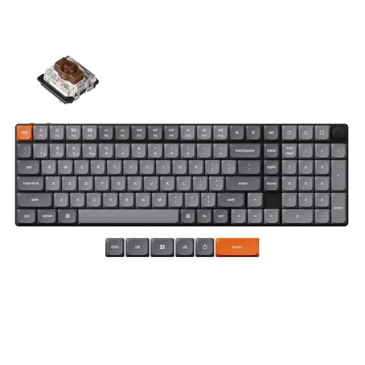 Tastatura Mecanica Keychron K17 Max QMK Wireless, Bluetooth, 2.4Ghz, White LED, Functie Hot-Swap, Low Profile, Low Profile Gateron Mechanical Brown