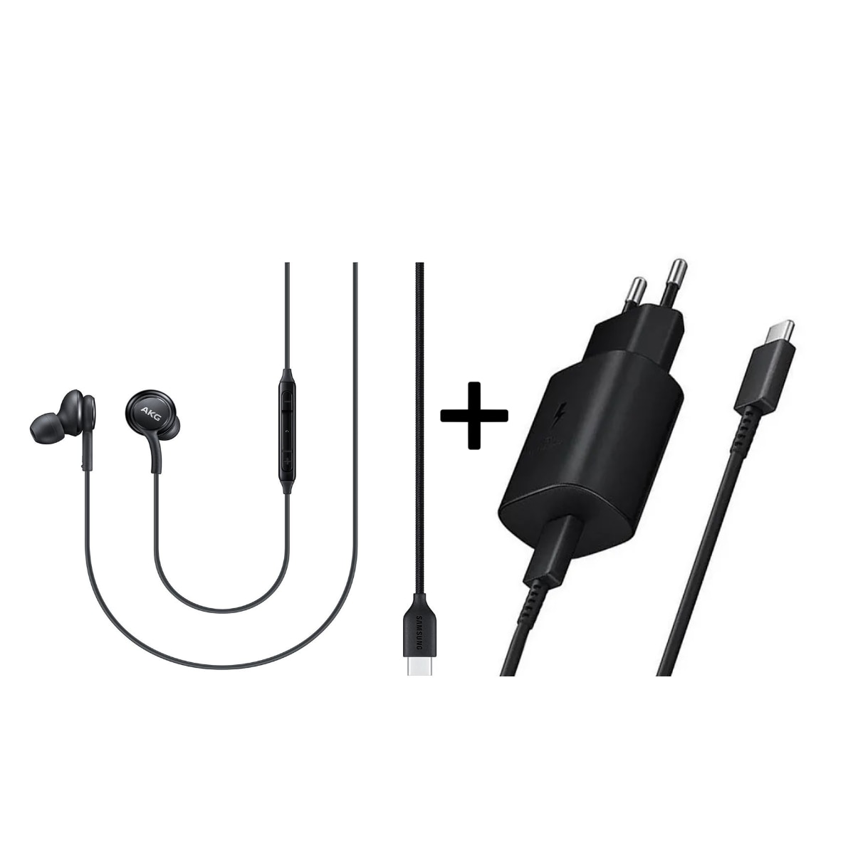 Set Accesorii GSM Samsung Casti AKG Type-C plus Incarcator Samsung Fast Charging 25W USB-C Cablu USB-C USB-C 3A 25W Negru Bulk