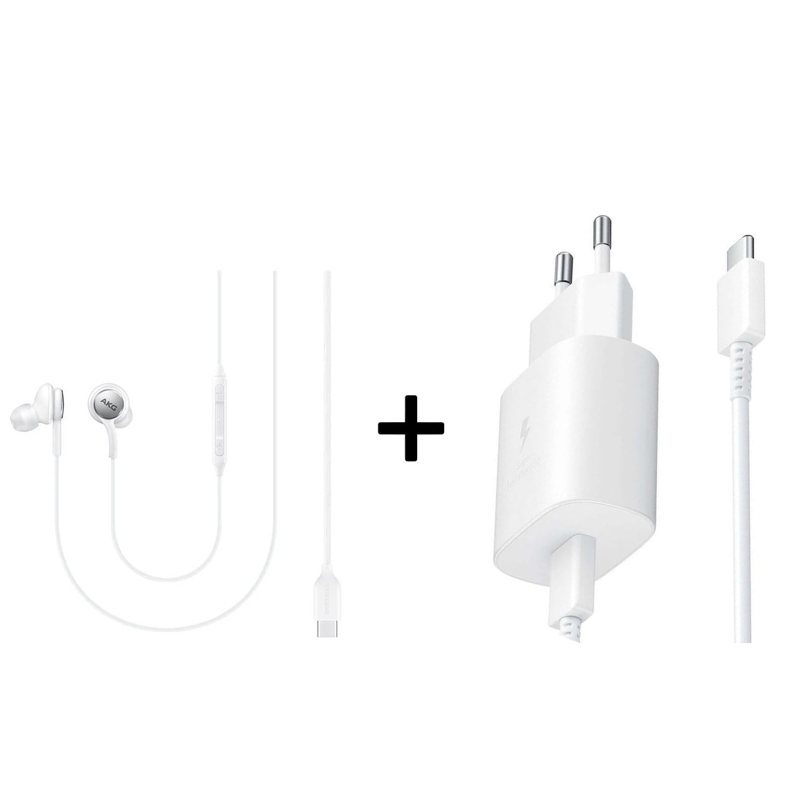 Set Accesorii GSM Samsung Casti AKG Type-C plus Incarcator Samsung Fast Charging 25W USB-C Cablu USB-C USB-C 3A 25W Alb Bulk