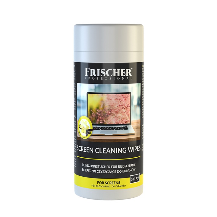 Servetele umede antistatice Frischer pentru curatare ecrane laptopuri, tablete, telefoane, 100 buc/cutie