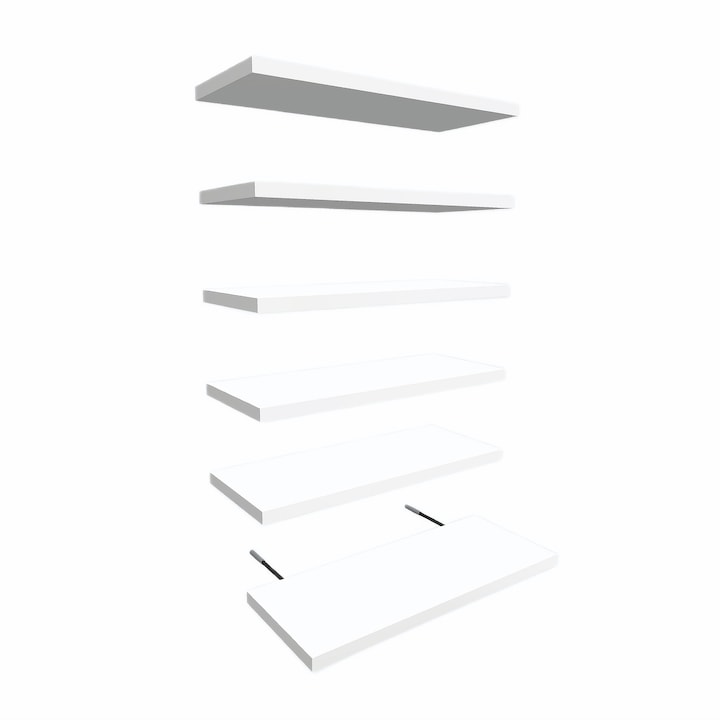 Set 6 Rafturi Suspendate, 45x17x1.8 cm, Culoare Alb, Design Modern, Polite Decorative, Dormitor, Living, Birou, Bucatarie, Baie, Organizare, Depozitare, Polita