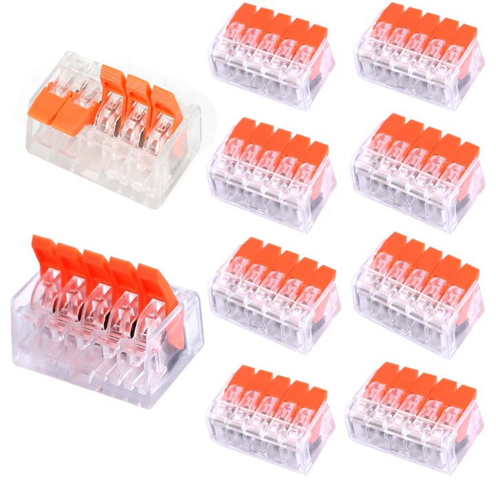 Set 10 buc Clema Compacta 5 Poli, Novaza Tech, 5x4, Plastic/metal, 10 bucati, Pentru cutii electrice si iluminat