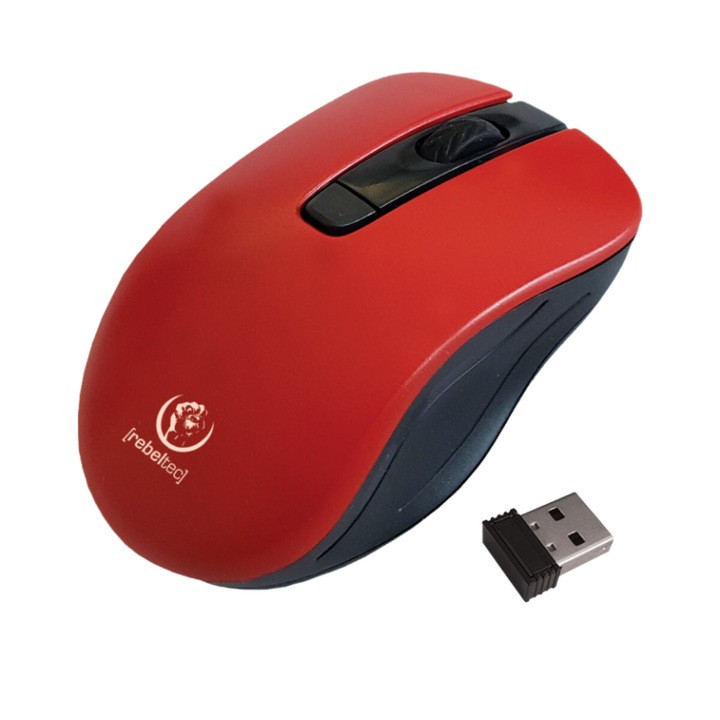 Mouse wireless 2.4 GHz cu receptor nano USB, Rebeltec Star, 800/1000/1600/ DPI, 4 butoane si scroll, 2 x AAA, rosu 1600 dpi Rosu