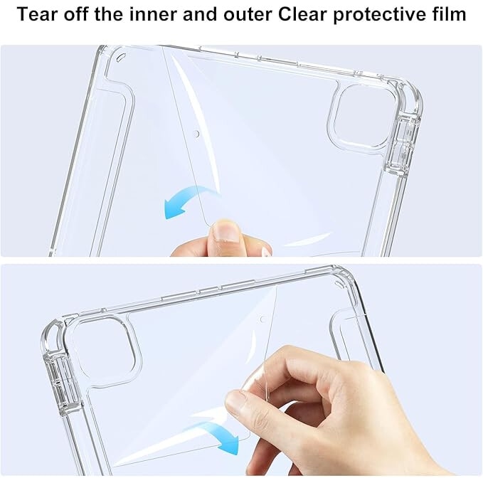 Husa protectie pentru iPad Air 6 2024, 10.9/11 inch, cu suport pentru creion, pliabil, transparent, material TPU, mov