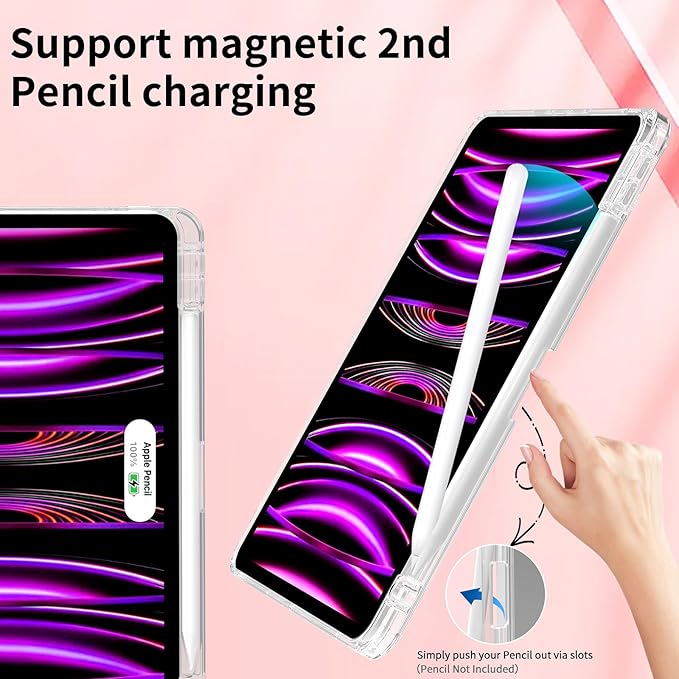 Husa protectie pentru iPad Air 6 2024, 10.9/11 inch, cu suport pentru creion, pliabil, transparent, material TPU, roz