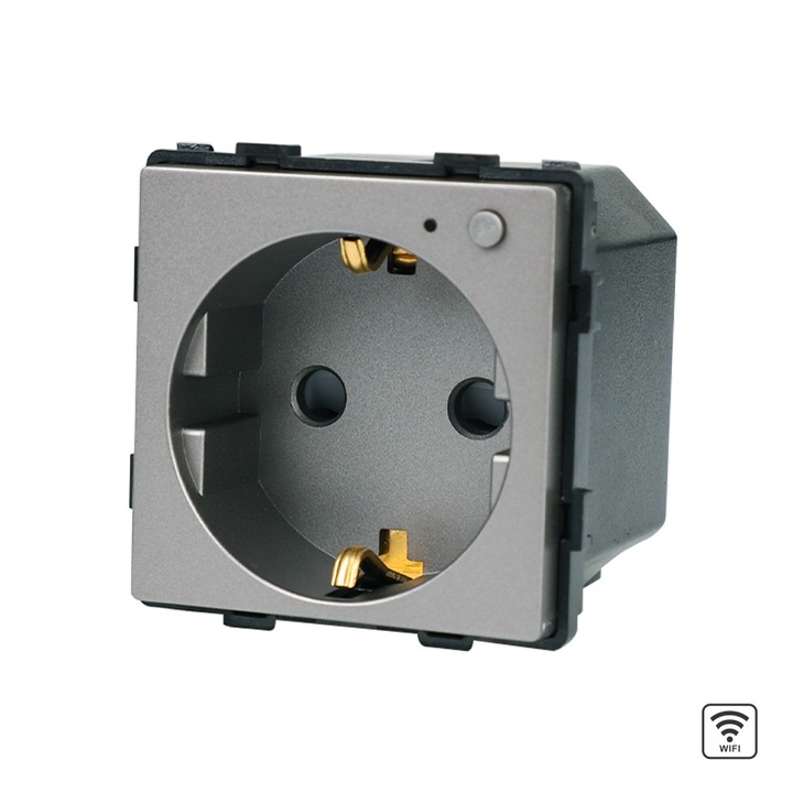 Интелигентен модул за Wi-Fi контакт с мониторинг на потреблението, без стъклена рамка LUXION, сив