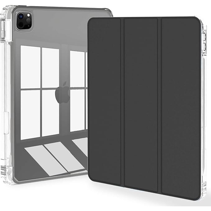 Husa protectie pentru iPad Air 6 2024, 10.9/11 inch, cu suport pentru creion, pliabil, transparent, material TPU, neagra