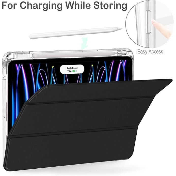 Husa protectie pentru iPad Air 6 2024, 10.9/11 inch, cu suport pentru creion, pliabil, transparent, material TPU, neagra