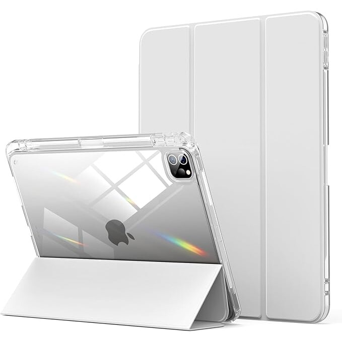 Husa protectie pentru iPad Air 6 2024, 10.9/11 inch, cu suport pentru creion, pliabil, transparent, material TPU, gri