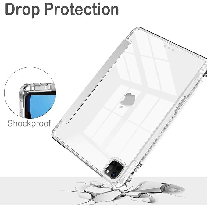 Husa protectie pentru iPad Air 6 2024, 10.9/11 inch, cu suport pentru creion, pliabil, transparent, material TPU, gri