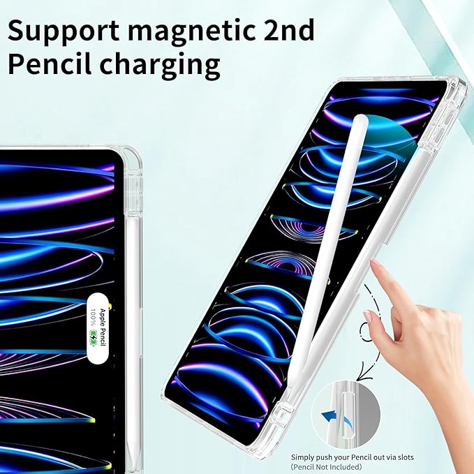 Husa protectie pentru iPad Air 6 2024, 10.9/11 inch, cu suport pentru creion, pliabil, transparent, material TPU, verde aprins