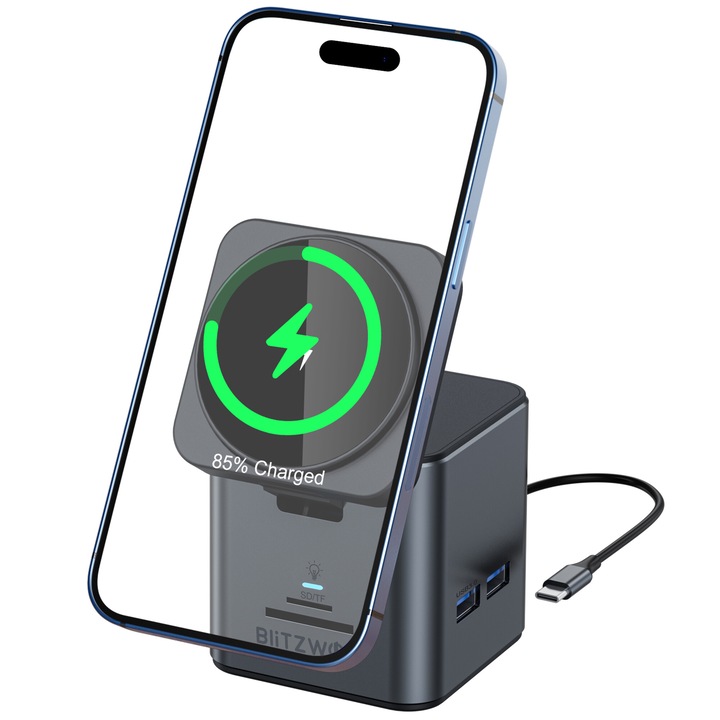 Преносима докинг станция, BlitzWolf, USB-C, Hub 3.0, HDMI, 15W
