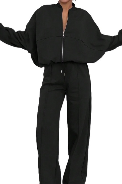 Trening Dama, Comfy-Fit, Hanorac Cu Fermoar Si Pantaloni, Negru