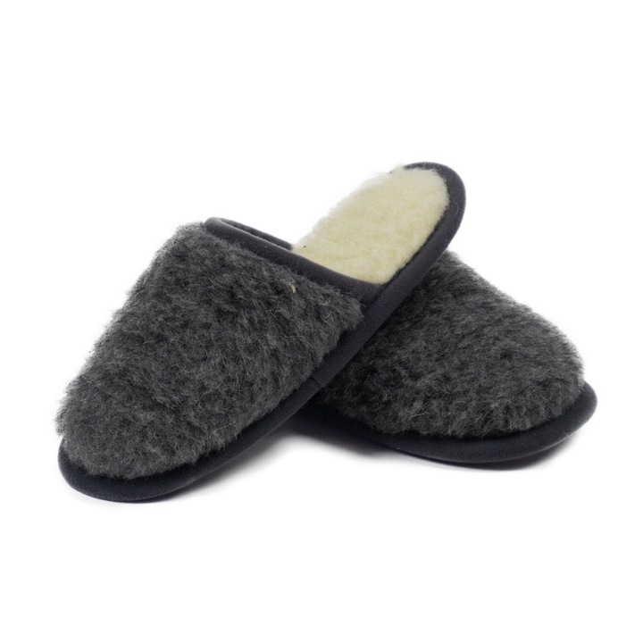 Papuci de casa pentru femei din lana merinos,100% naturala, marime 38-40 EU, gri