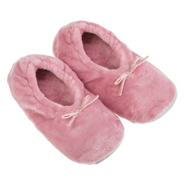 Papuci de casa Antbro® pentru femei, tip balerini, din imitatie de blana si talpa antiderapanta, roz, Roz, 36-37