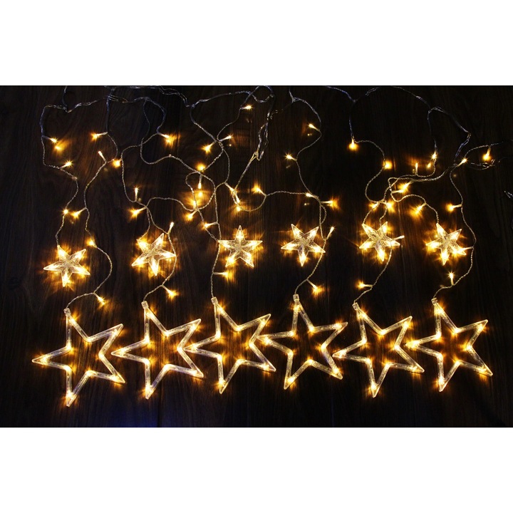 Instalatie de Craciun Stelute idealStore, Include 12 Stelute, 138 LED-uri, Lumina Calda, Dimensiune 2.4x0.6/0.9M, Cablu Instalatie 2.4M, Control Program 8 Functii, Pentru Inteior si Exterior