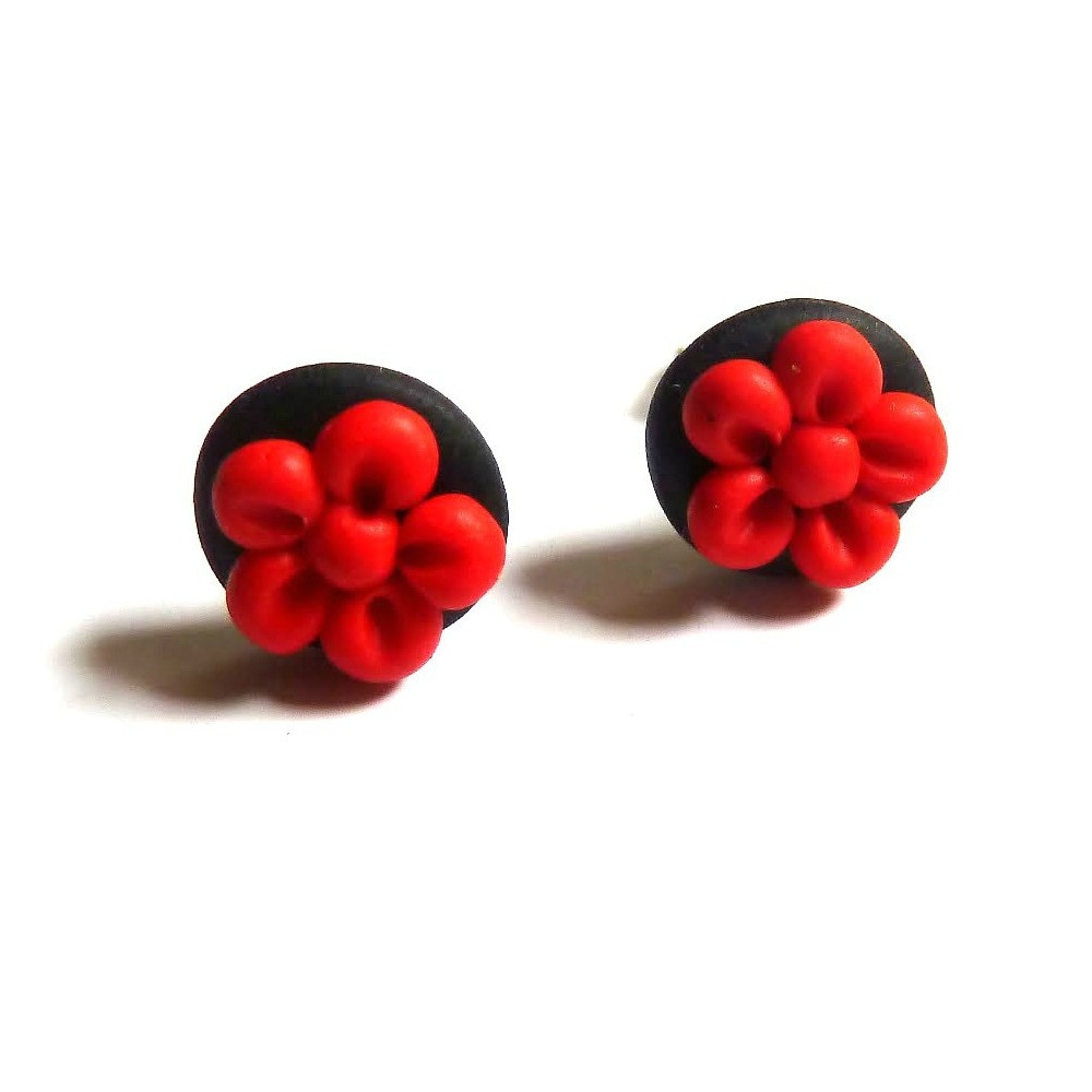 Cercei floricele rosii, handmade