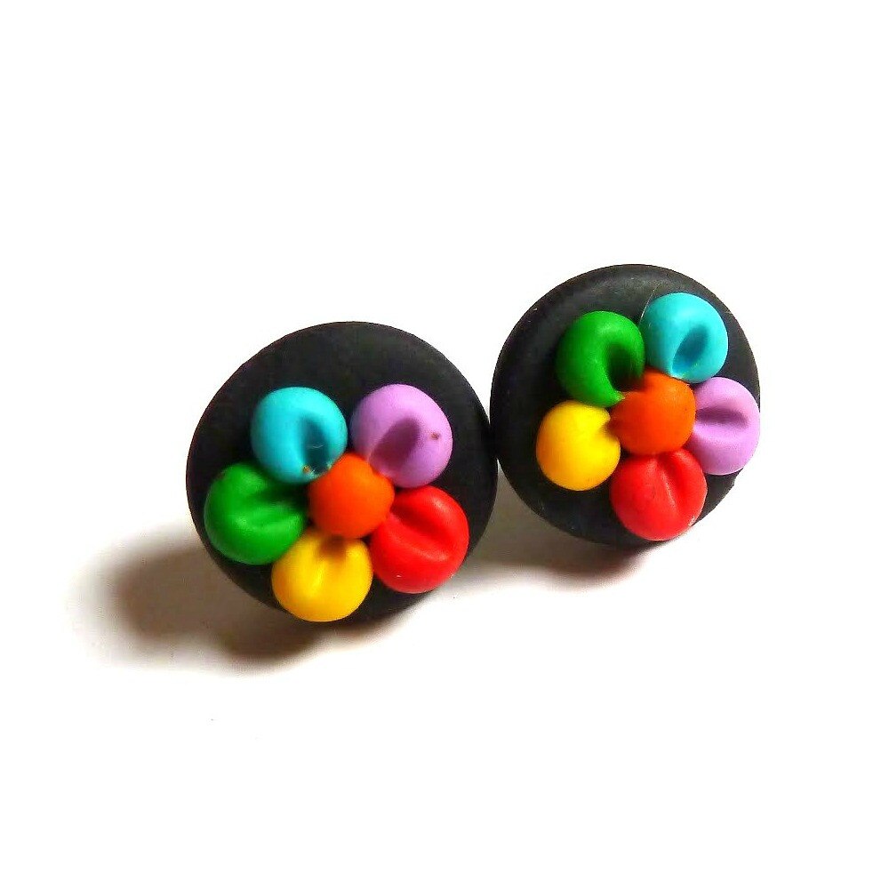 Cercei floricele curcubeu, handmade