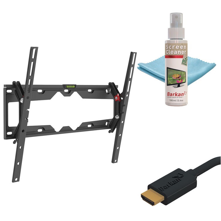 Комплект Barkan стойка за плосък/извит TV 29"-65" + Почистващ разтвор 100 мл + HDMI кабел 10.2 Gbps, 1.8 м